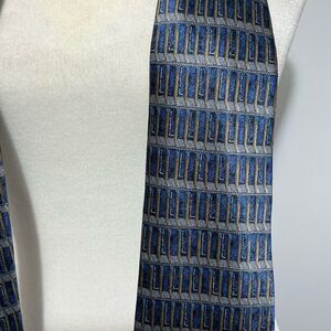 Barrington 100% silk blue and gold geometric design tie
